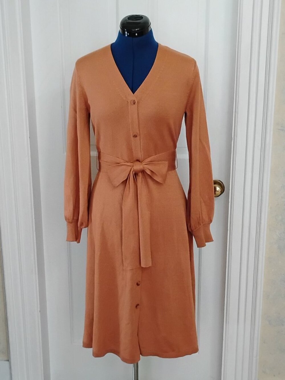 Eliza J Caramel Puff Sleeve Sweater Dress